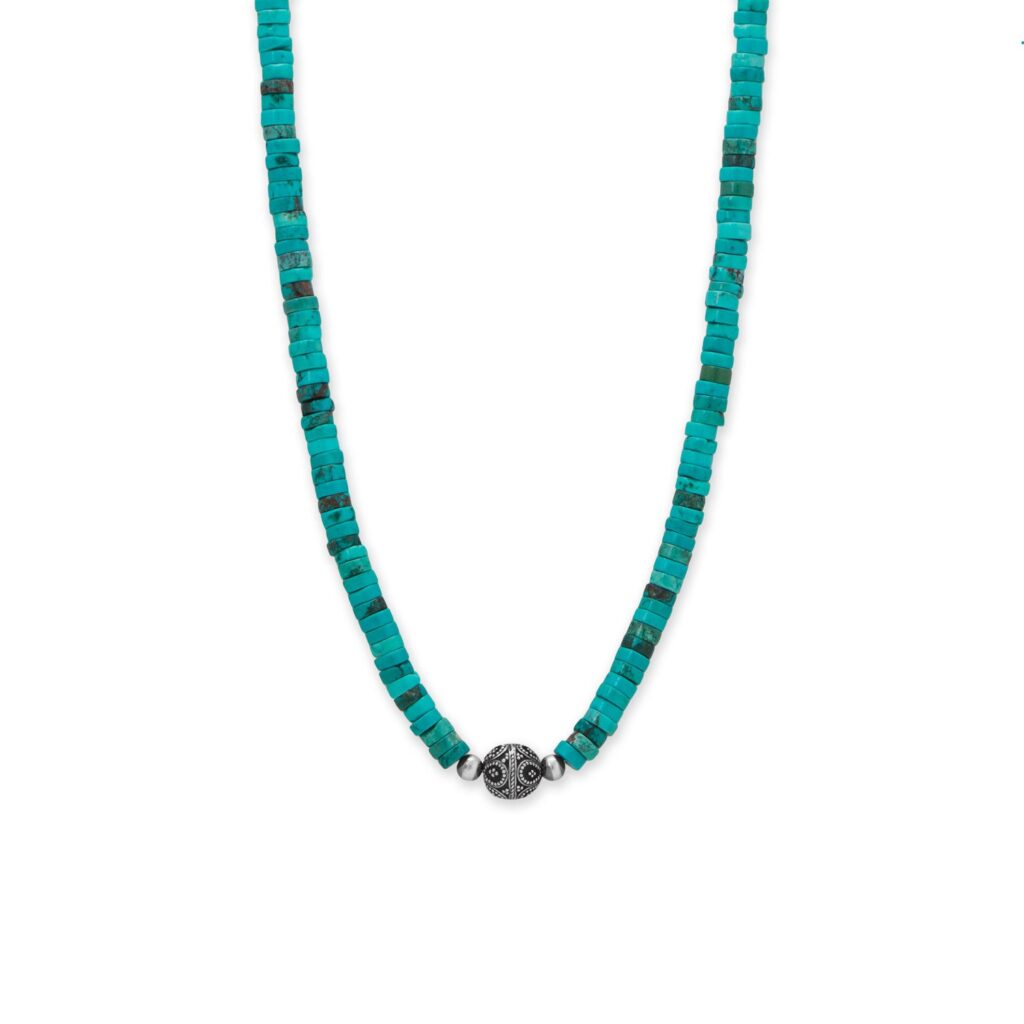 18 Turquoise Heishi and Bali Bead Necklace