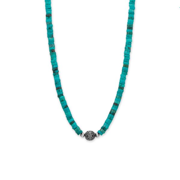 18 Turquoise Heishi and Bali Bead Necklace