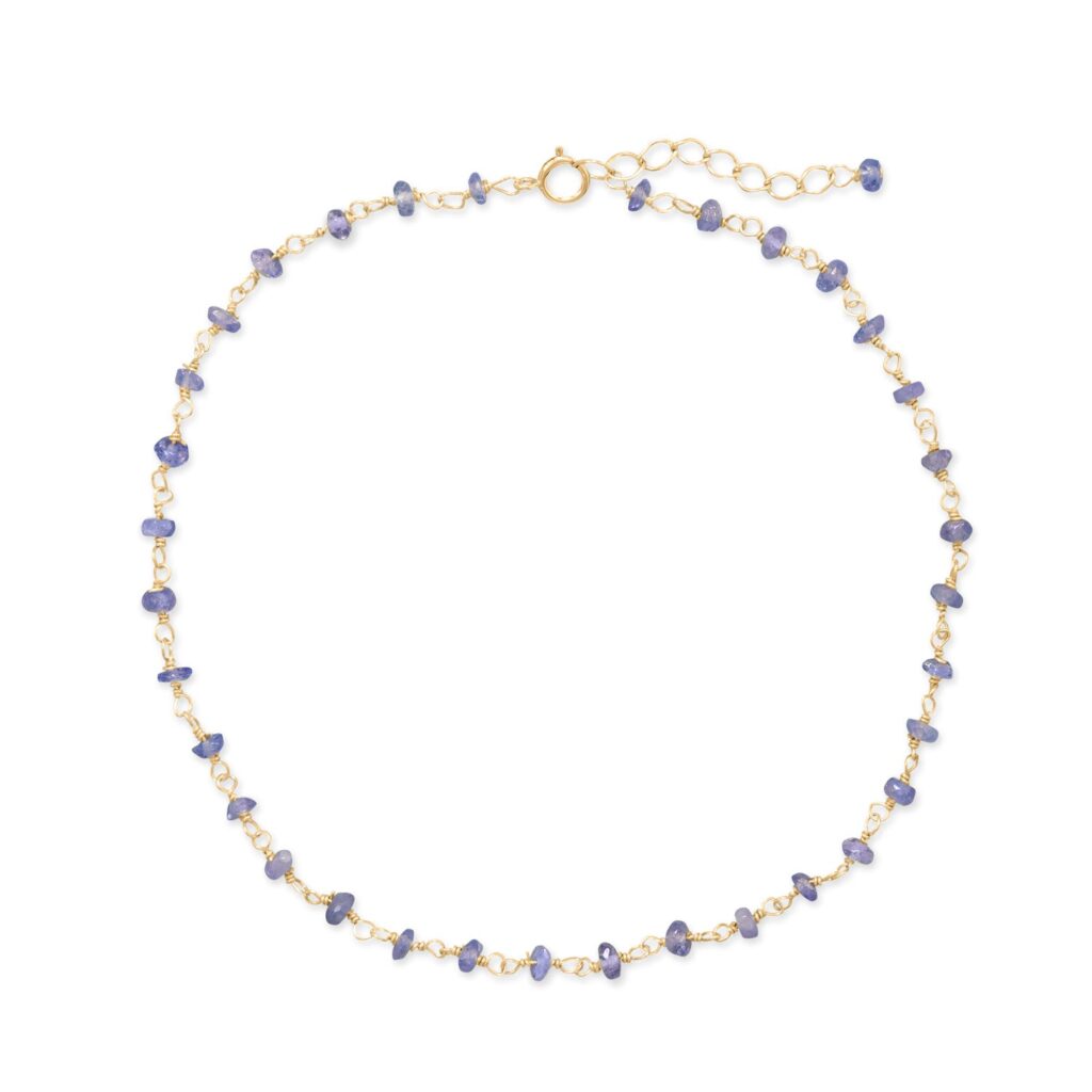 Lavender Love! 9.5 + 1 14 Karat Gold Plated Tanzanite Bead Anklet
