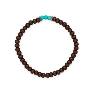 7.25 Wood and Turquoise Glass Bead Stretch Bracelet