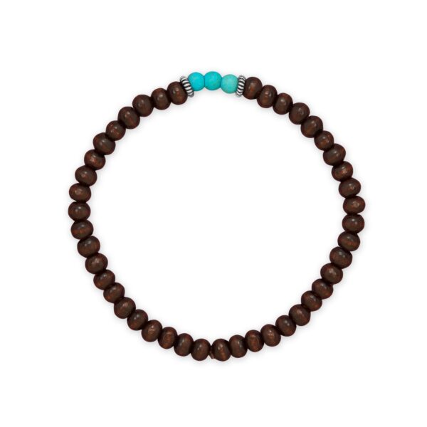 7.25 Wood and Turquoise Glass Bead Stretch Bracelet