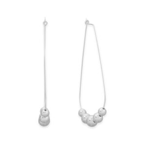 Large Polished Silver Graduated Bead Oblong Wire Hoop Earrings