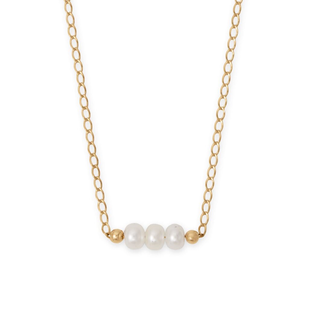 16 + 2 14/20 Gold Filled Cultured Freshwater Pearl Bar Necklace