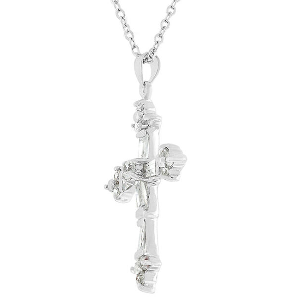 Cross pendant with round 3.3 Mm cubic zirconia in a bar setting and 1.53 ct total stone weight.