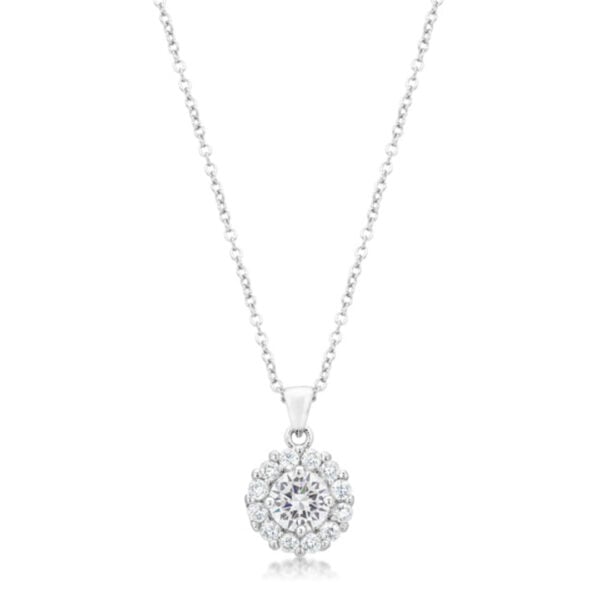 Bella Bridal Pendant in Clear, rhodium plated, with round cubic zirconia stones in a prong setting on its chain