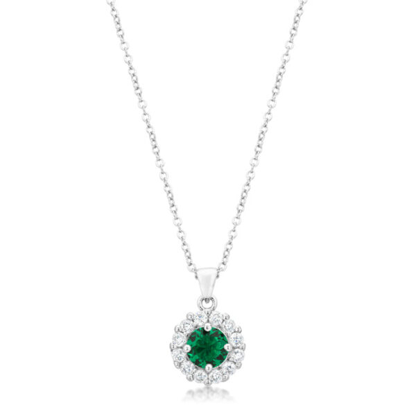 Bella Bridal Pendant in Green shown alone, displaying the round cubic zirconia stone in a prong setting