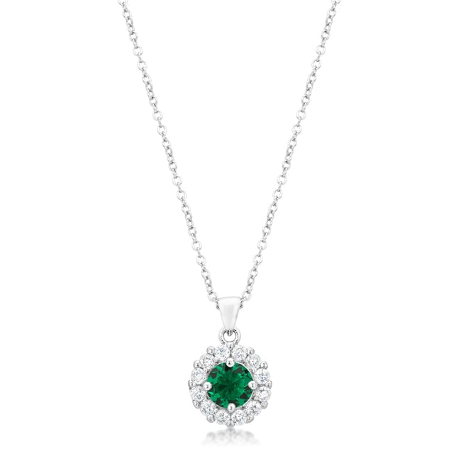 Bella Bridal Pendant in Green shown alone, displaying the round cubic zirconia stone in a prong setting