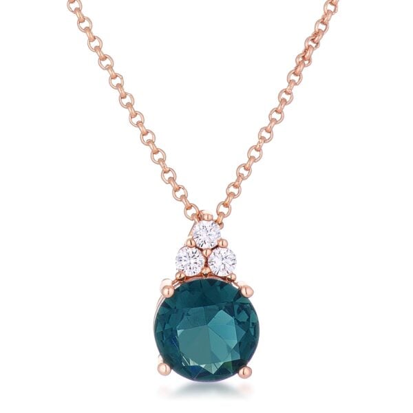 Rose goldtone plated pendant with round blue green cubic zirconia stones of varying sizes