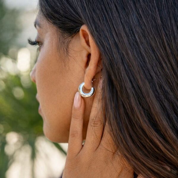 Stainless Steel Chunky Huggie Hoop Earrings - alternate view 2
