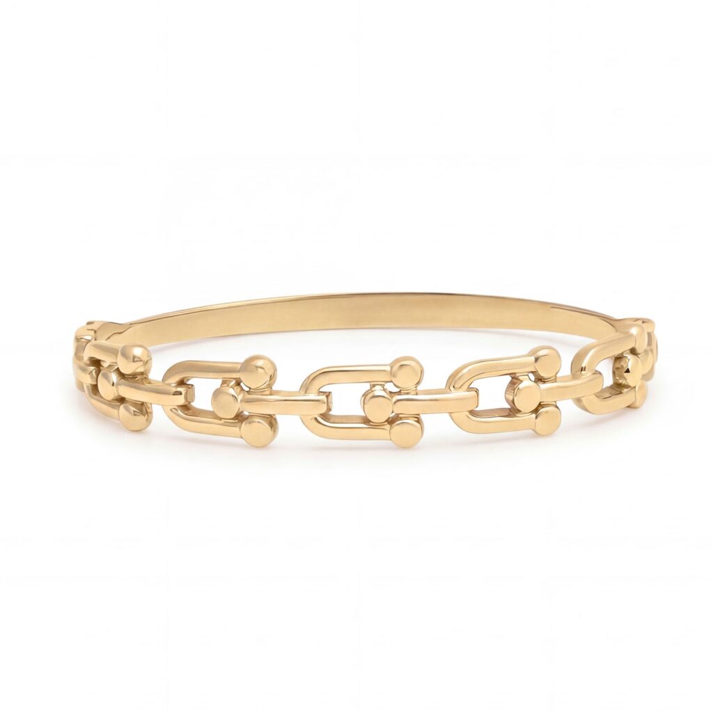 18 Karat Gold PVD Stainless Steel Horse Bit Hinged Bangle Bracelet