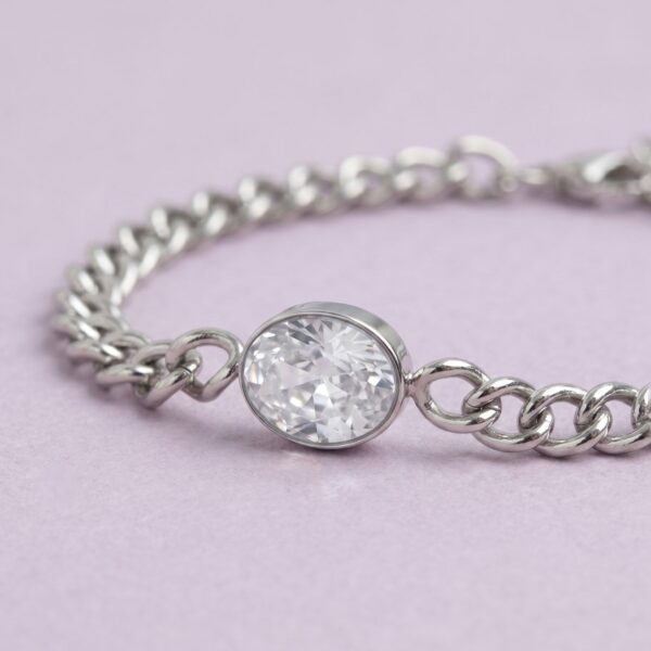 6.5 + 2 Stainless Steel CZ Curb Chain Bracelet - alternate view 3
