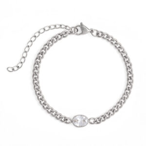 6.5 + 2 Stainless Steel CZ Curb Chain Bracelet