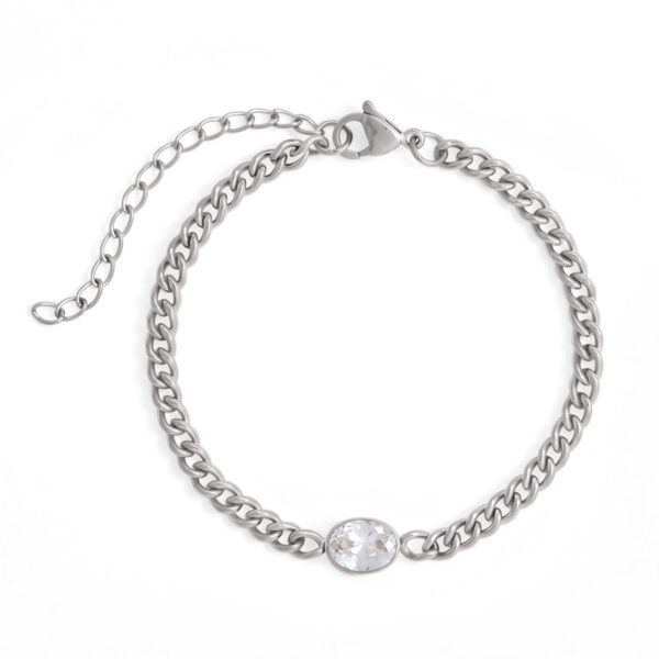 6.5 + 2 Stainless Steel CZ Curb Chain Bracelet