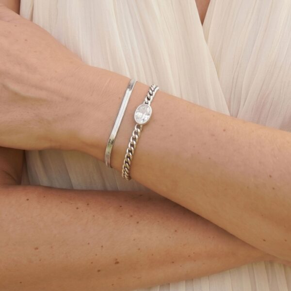 6.5 + 2 Stainless Steel CZ Curb Chain Bracelet - alternate view 2