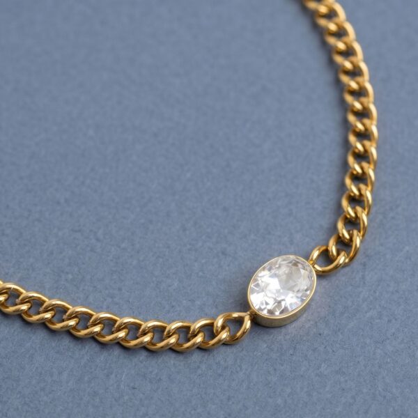 6.5 + 2 18 Karat Gold PVD Stainless Steel CZ Curb Chain Bracelet - alternate view 3