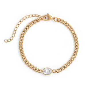 6.5 + 2 18 Karat Gold PVD Stainless Steel CZ Curb Chain Bracelet