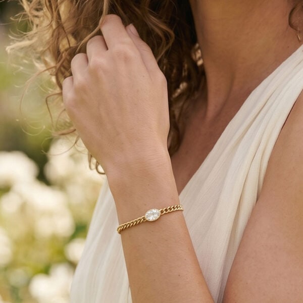 6.5 + 2 18 Karat Gold PVD Stainless Steel CZ Curb Chain Bracelet - alternate view 2