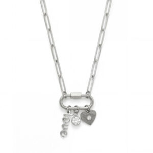 18 + 2 Stainless Steel Carabiner Love Charm Necklace