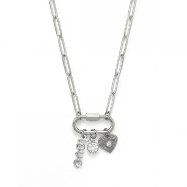 18 + 2 Stainless Steel Carabiner Love Charm Necklace