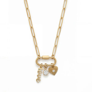 18 + 2 18 Karat Gold PVD Stainless Steel Carabiner Love Charm Necklace