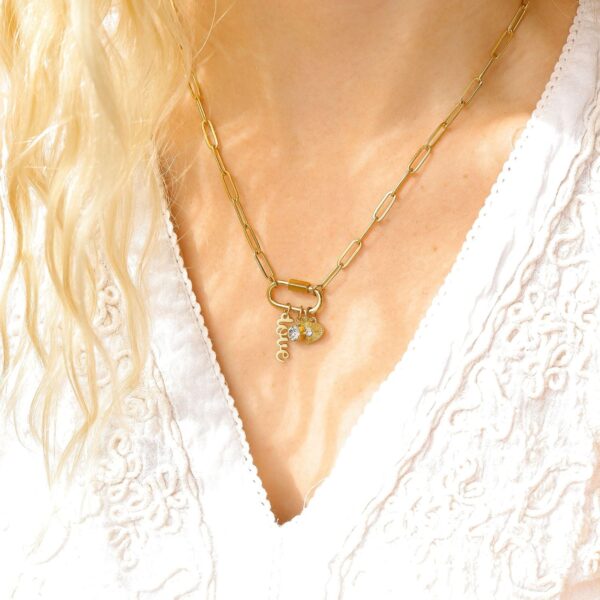 18 + 2 18 Karat Gold PVD Stainless Steel Carabiner Love Charm Necklace - alternate view 2