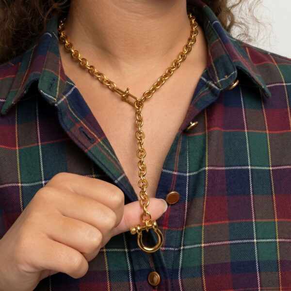 Adjustable 22 18 Karat Gold PVD Stainless Steel Horse Bit Necklace - alternate view 2