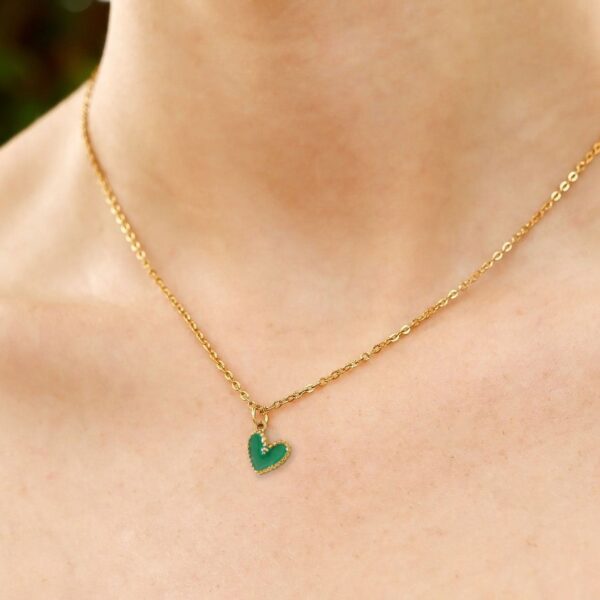 18 Karat Gold PVD Stainless Steel Green Epoxy Heart Charm - alternate view 2