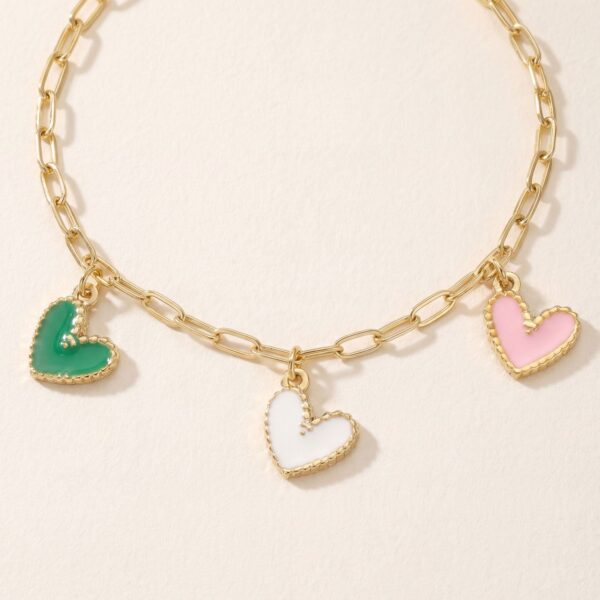 18 Karat Gold PVD Stainless Steel Pink Epoxy Heart Charm - alternate view 3