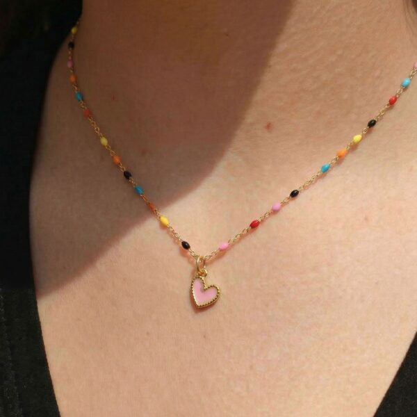 18 Karat Gold PVD Stainless Steel Pink Epoxy Heart Charm - alternate view 2