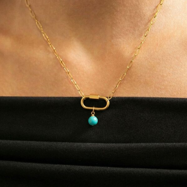 18 Karat Gold PVD Stainless Steel Round Reconstituted Turquoise Charm - alternate view 4
