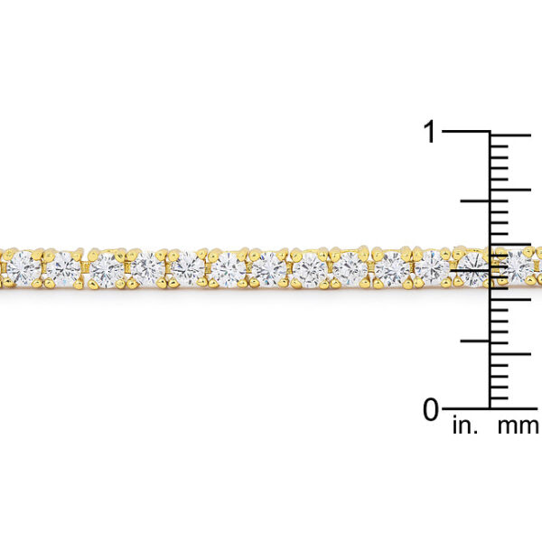 Lock clasp on the end of a goldtone finish plated tennis bracelet