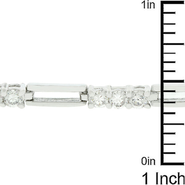 Lock clasp on a 6.5 inch rhodium plated over lead free alloy (brass) bracelet with round cubic zirconia