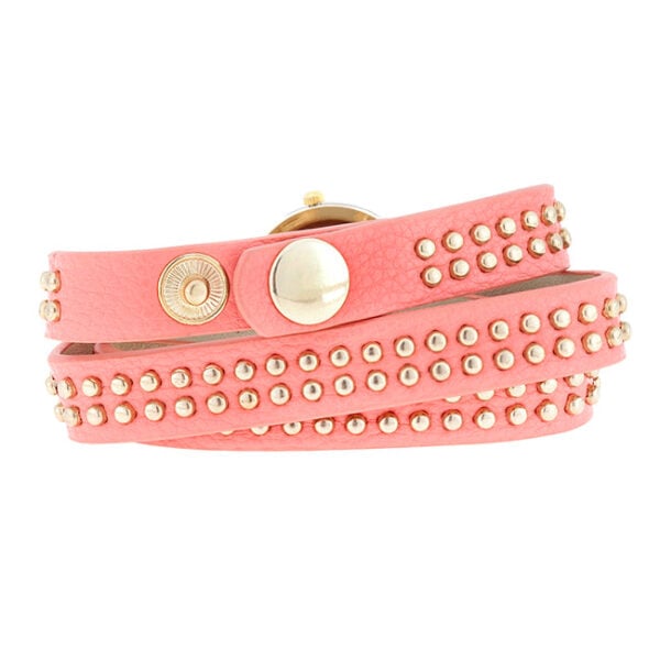 Close-up of the wrap watch band showing the multi-color studded stone detail