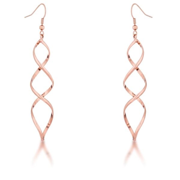 The earrings shown against a plain background, highlighting the spiral shape