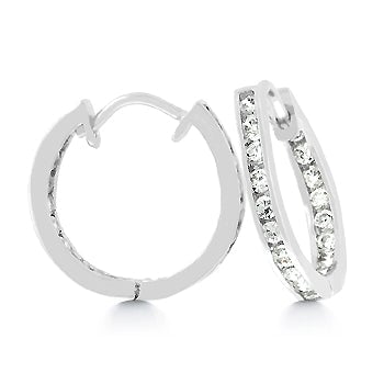 Silvertone inside out hoop earrings with round cubic zirconia in a channel setting