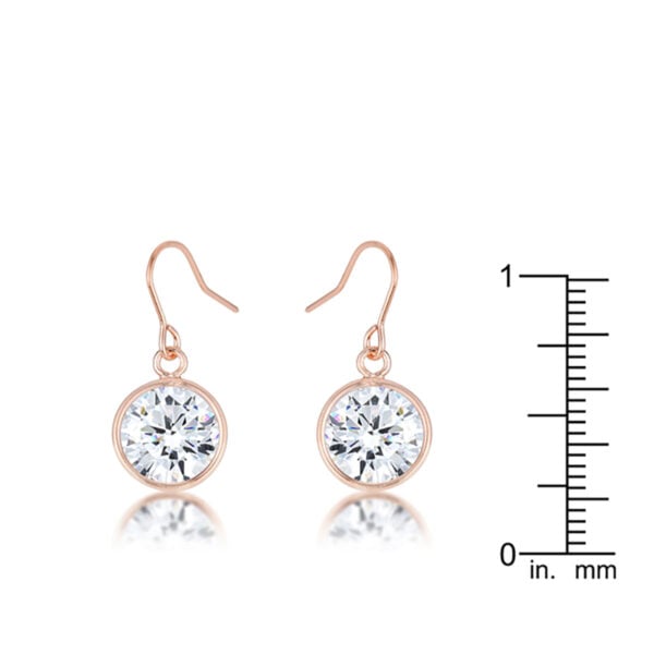 Round cubic zirconia drop earrings with fish hook fastening and rosegold plated over lead free alloy (brass).
