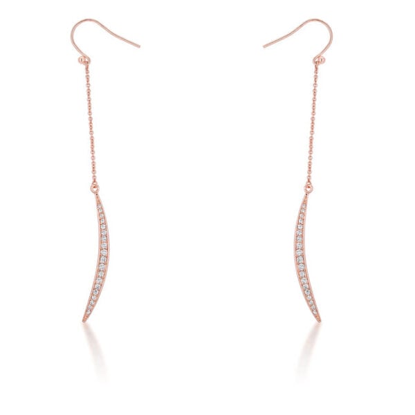 Rose goldtone plated moon-shaped drop earrings covered in pave-set round cubic zirconia stones
