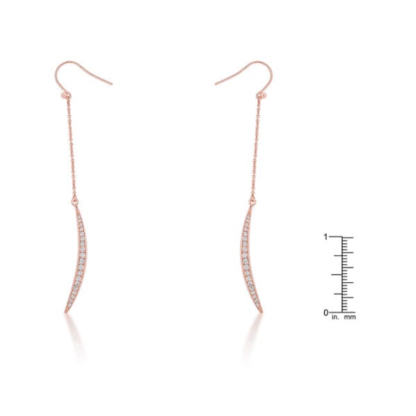 Close-up of the fish hook backing on a rose goldtone plated moon drop earring