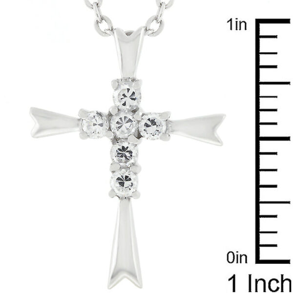 Classic coupled cross pendant in rhodium plated over .925 sterling silver with 0.6 ct total stone weight.