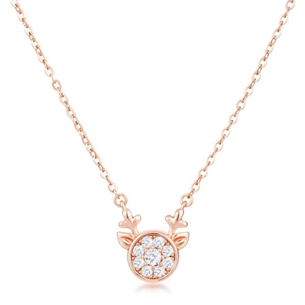 Reverse side of the rose gold plated reindeer pendant on its chain