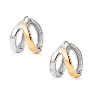 Two Tone Stainless Steel Split Hoop Earrings
