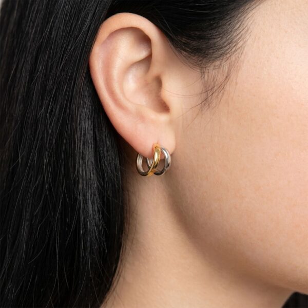 Two Tone Stainless Steel Split Hoop Earrings - alternate view 2