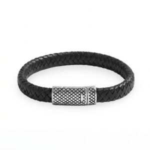 Stainless Steel and Braided Leather Magnetic Clasp Men's Bracelet