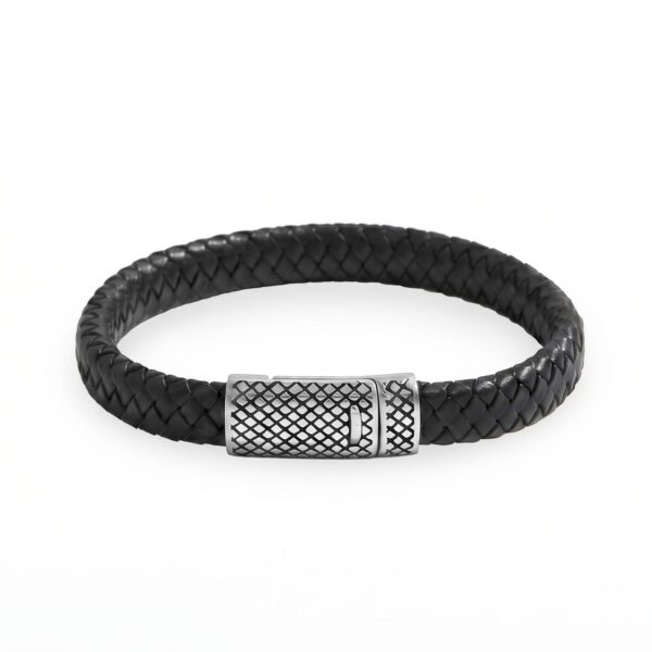 Stainless Steel and Braided Leather Magnetic Clasp Men's Bracelet