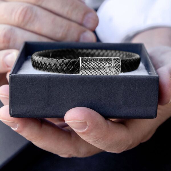 Stainless Steel and Braided Leather Magnetic Clasp Bracelet - alternate view 3