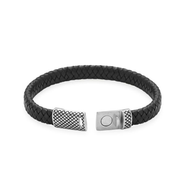 Stainless Steel and Braided Leather Magnetic Clasp Bracelet - alternate view 2