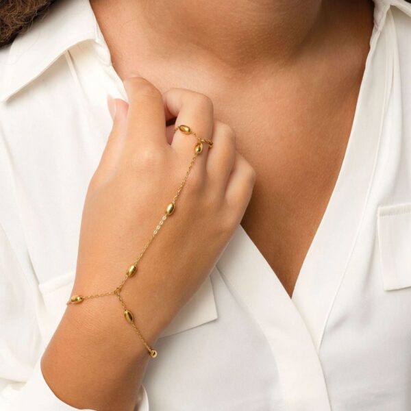 7.5 + 1 18 Karat Gold PVD Stainless Steel Oval Orbit Hand Chain - alternate view 2