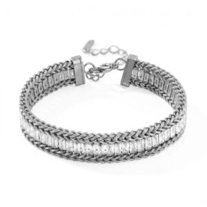 6 + 2 Stainless Steel Baguette CZ Wheat Chain Bracelet