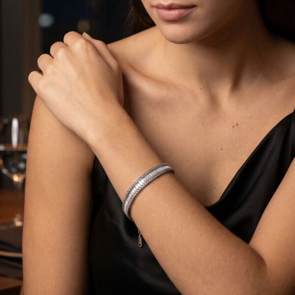 6 + 2 Stainless Steel Baguette CZ Wheat Chain Bracelet - alternate view 2