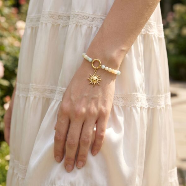 7 18 Karat Gold PVD Stainless Steel Amazonite Inverted Hinge Bracelet - alternate view 2